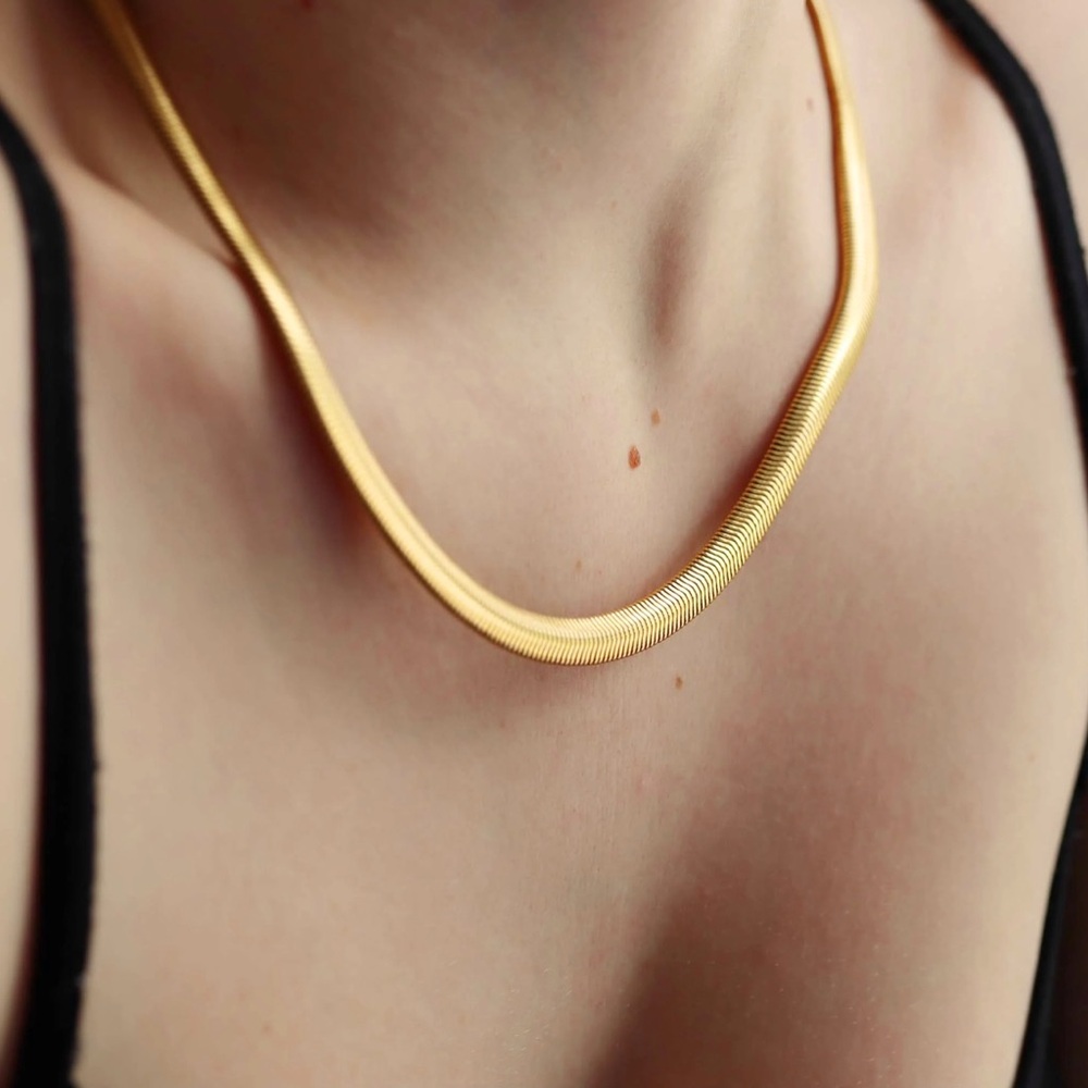 Gold Snake Chain Necklace 18” Width 6mm | waterproof, layering, casual